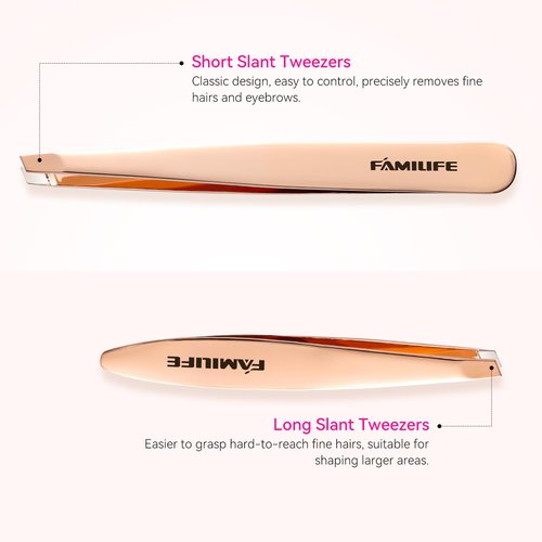 Precision Tweezers Set, Professional Stainless Steel Tweezer for Men and Women, 2 Pack Eyebrow Tweezers for Facial Hair, Chin, and Ingrown Hair Removal (Rose Gold)