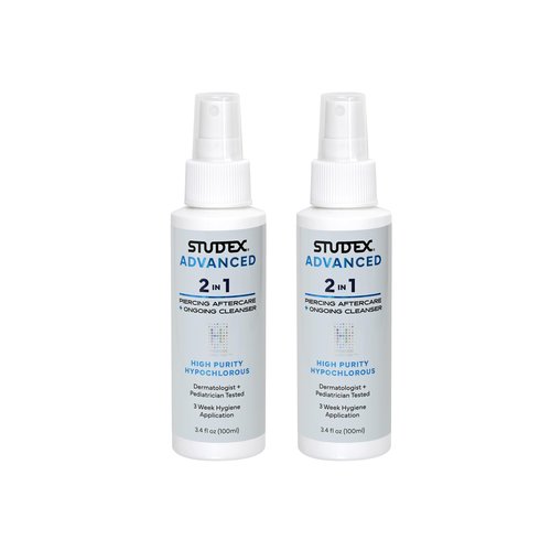 Studex Advanced 2-in-1 Piercing Aftercare & Cleanser – Hypochlorous Spray for Body and Ear Piercing, Hypoallergenic Formula for Sensitive Skin (Pack of 2)