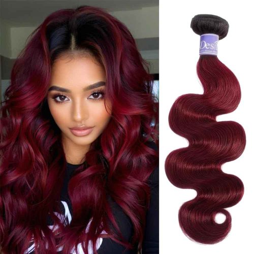 UDesire 22Inch Ombre 1B/99j Burgundy Body Wave Human Hair Bundles Red Wine Bundles Human Hair Two Tone Black To Burgundy Bundles 12A Unprocessed Brazilian Virgin Hair Extensions for Women