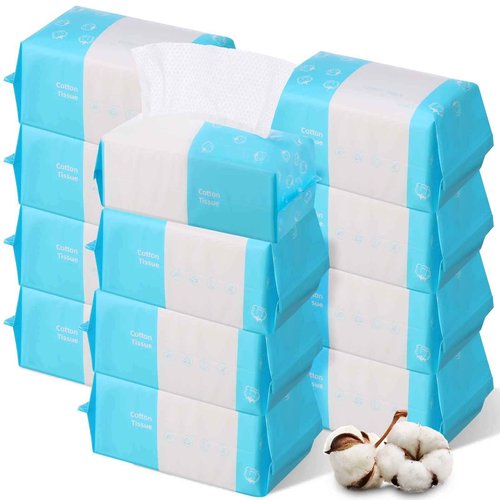 12 Pack 1200 Counts Disposable Towelettes for Face, Face Towel Bulk Cotton Face Tissues Soft Facial Tissue Dry Wet Use for Sensitive Skin Care, Makeup Removing, Surface Cleaning, 5.9 x 7.8 Inch