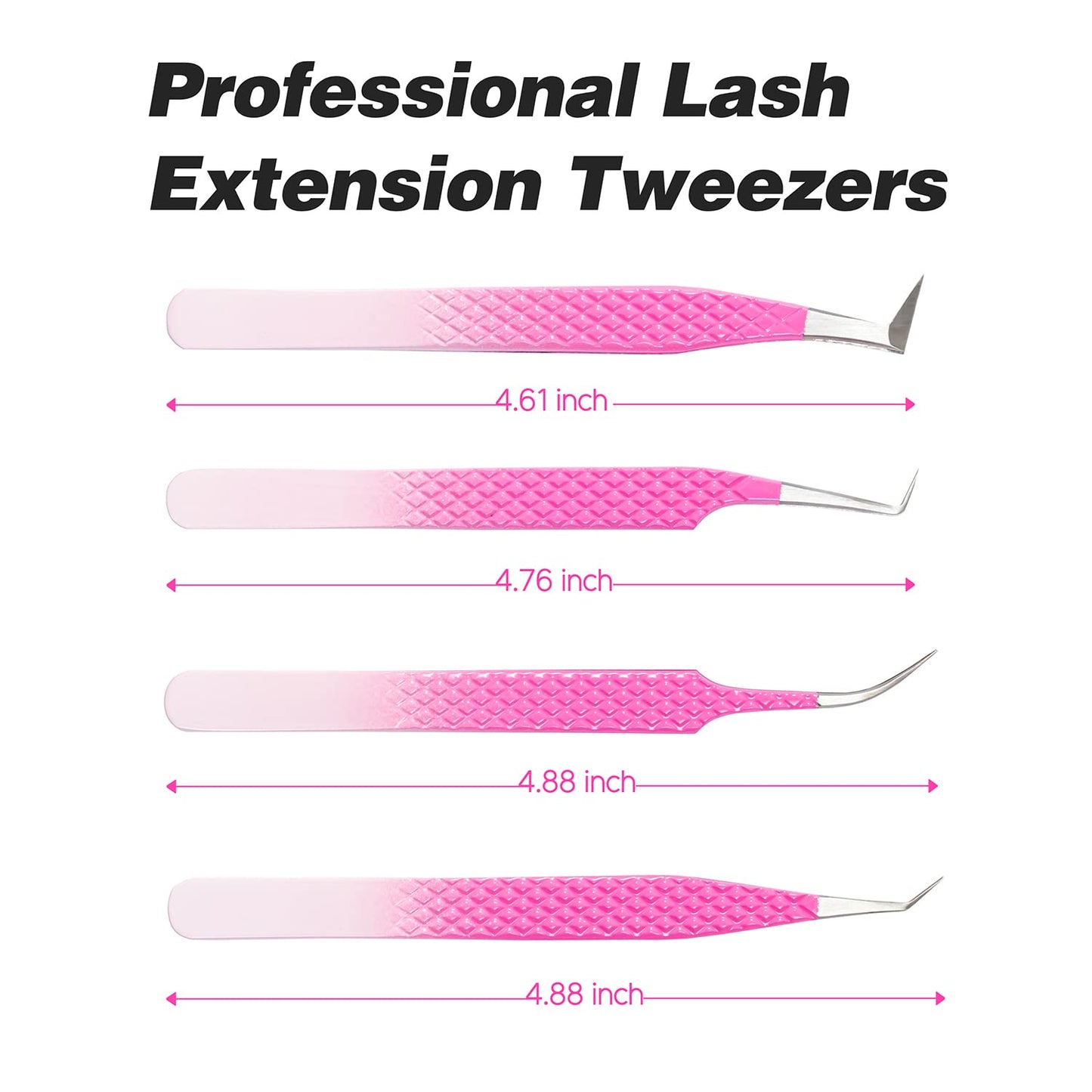 TDANCE Lash Tweezers for Eyelash Extensions,Diamond Grip Curved Lash Extension Tweezers,Stainless Steel Fiber Tip Isolation Tweezers Eyelash Extensions(Ombre-T02-Curved Tweezers,1Pcs)