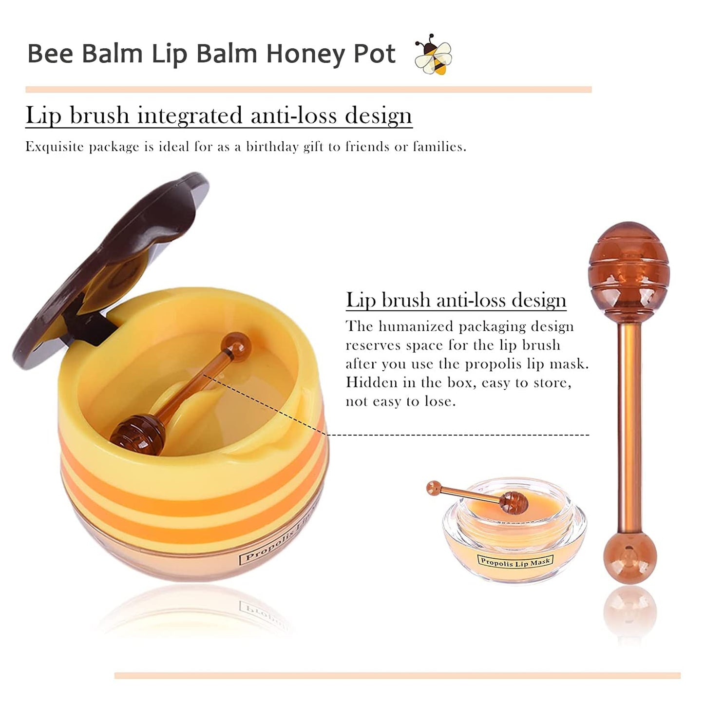 2PCS Bee Lip Balm Honey Pot,Strawberry & Honey Moisturizing Propolis Lip Mask,Hydrating Prevention Dry and Cracked Lip Scrubs Exfoliator,Lip Sleep Mask Reduces Lip Lines Lip Skin Care Products