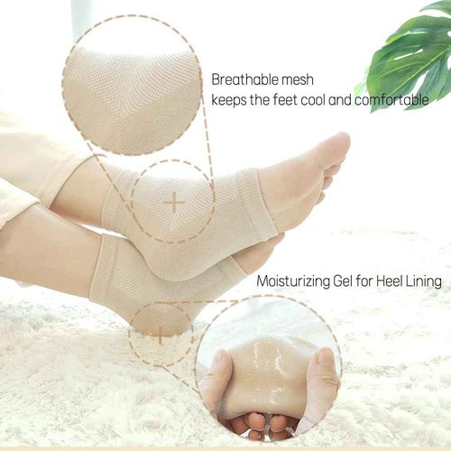 Moisturizing Gel Heel Socks to Repair Dry, Cracked Heels – Soften, Soothe & Revitalize Feet for Men & Women (Beige, 3 Pairs)