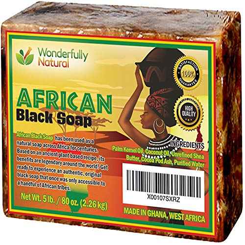 Organic African Black Soap - 5 Pound Best for Acne, Eczema, Dry Skin, Psoriasis, Scars, Dermatitis, White Heads Pimples, Face & Body Wash, Raw Handcrafted Beauty Scrub Bar