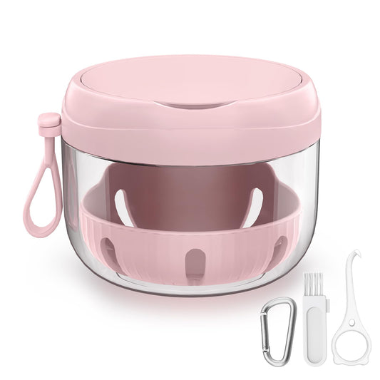 2024 Upgraded Netceem Denture Cup, Leak Proof Denture Case, Retainer Cleaning Box, Complete Clean Care for Dentures,Night Guard & Retainers with Denture Brush,Strainer, Removal Tool and Mirror(Pink）