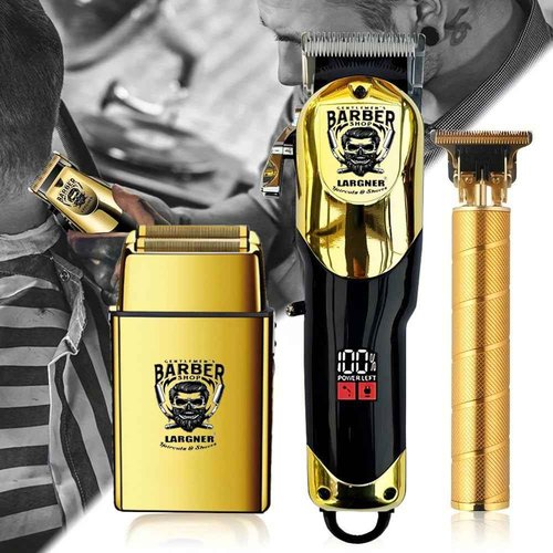 Largner Hair Clippers for Men Professional, Cordless Beard Trimmer & Electric Razor Shavers for Men, Rechargeable 3 Piece Barber Hair Cutting Kit LED Display Men's Grooming Kit