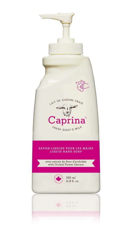 Caprina by Canus Liquid Hand Soap Pump, Orchid Oil, With Fresh Canadian Goat Milk, Soften Soothe Skin, Moisturizing, Vitamin A, B2, B3, 11.8 Fl Oz