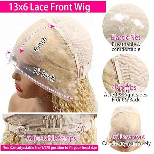 Blonde Bob Wig Human Hair 613 13x6 Lace Front Wig Human Hair Short Curly Bob Wigs for Black Woman Glueless Wigs Human Hair 613 Frontal Wigs Pre Plucked With Baby Hair180% Density (16 Inch)