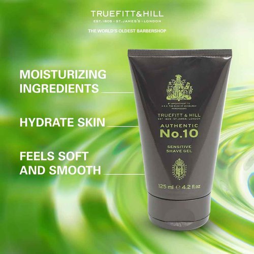 Truefitt & Hill Sensitive Shave Gel - No. 10 - Traditional Formula to Reduce Redness, and Swelling, Soothes and Calms Irritated Skin and Razor Burn for a Gentle Cooling Shave - 4.2 oz.