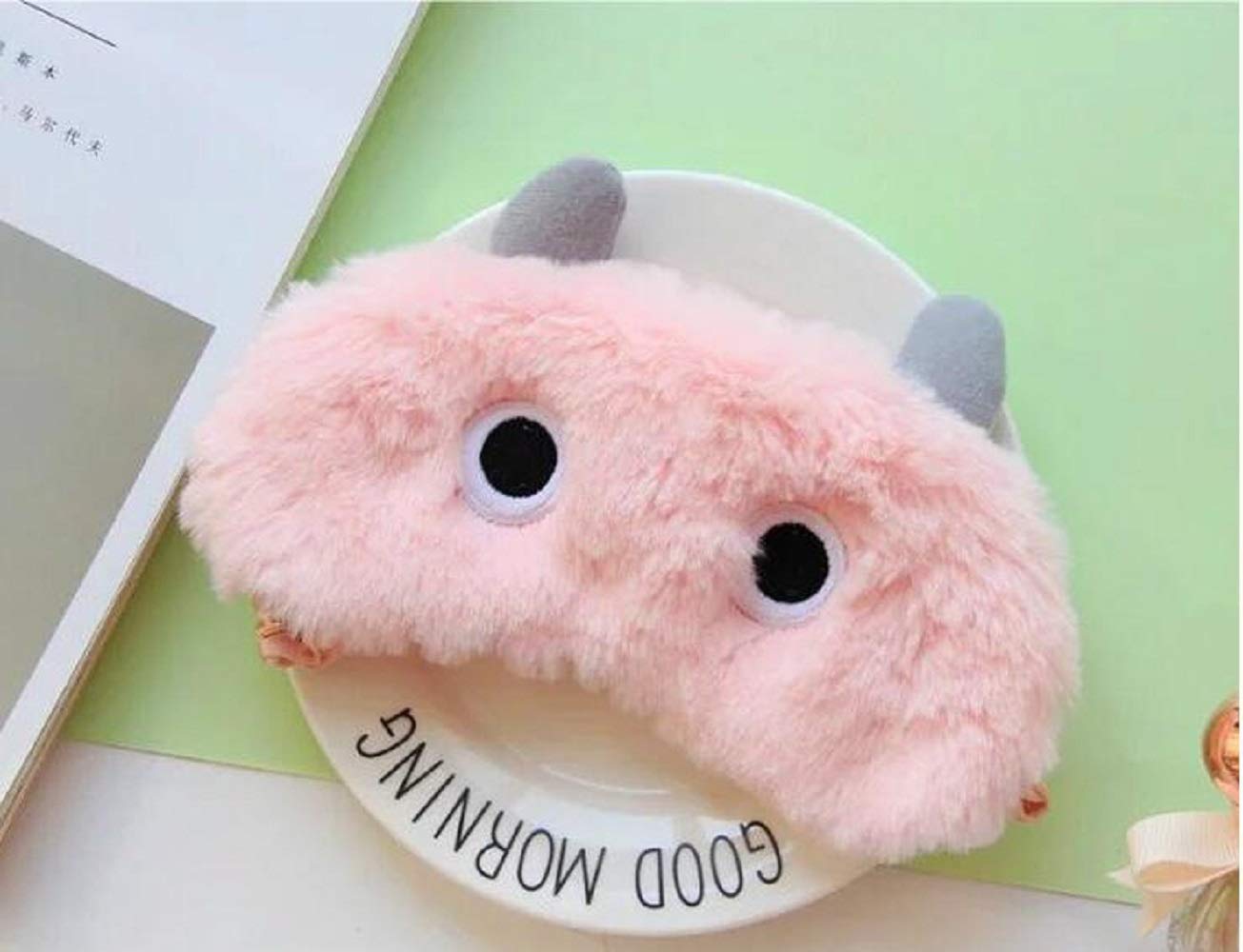 Fxaelian Cute Cartoon Animal Pink Eye Mask for Sleeping Sleep Mask Smooth Soft Plush Comfortable Sleping Mask with Adjustable Strap Blindfold Eye Cover for Women Kids Adult Girls Boys Pink