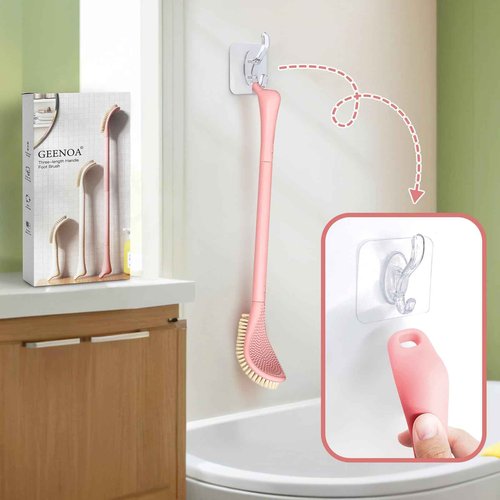 GEENOA New Foot Brush & Foot Files Set(3PCS), 3-in-1 Foot Scrubber with Long Handle, 10.2’’-27.5’’Adjustable Foot Scrub Brush and 2 Upgrade Foot File Callus Remover, Gift-Box Packed(Pink+2*Foot File)