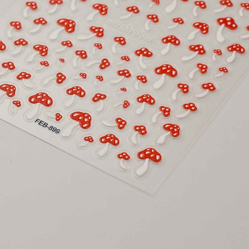 Mushroom Nail Art Stickers Decals 5D Embossed Mushroom Nail Decals Spring Nail Stickers Red Self-Adhesive Nail Art Supplies Cute Summer Nail Art Accessories for Women DIY Manicure Decoration 1Pcs
