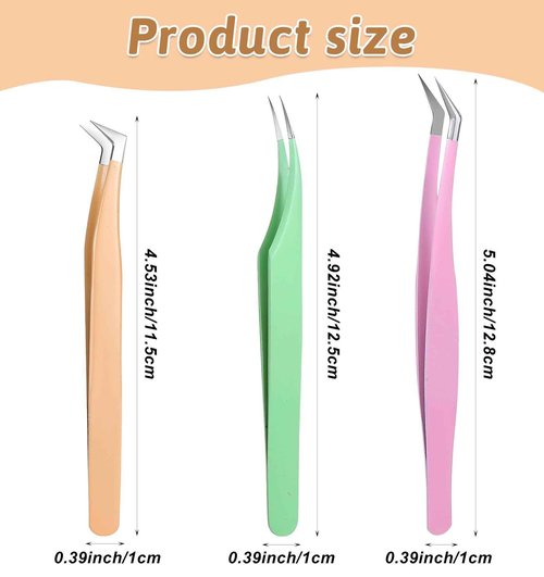 3Pcs Eyelash Tweezers for Extensions, High Precision Fiber Tip Lash Tweezers Eyelash Extension Tweezer for Lashes Curved & Volume Pinzas Kit for Lashes, Professional Use, Pink Purple Green