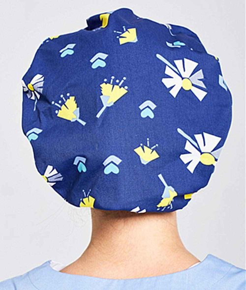 1pc Women's Bouffant Scrub Cap for Long Hair Ladies, Navy Dandelion, Free size