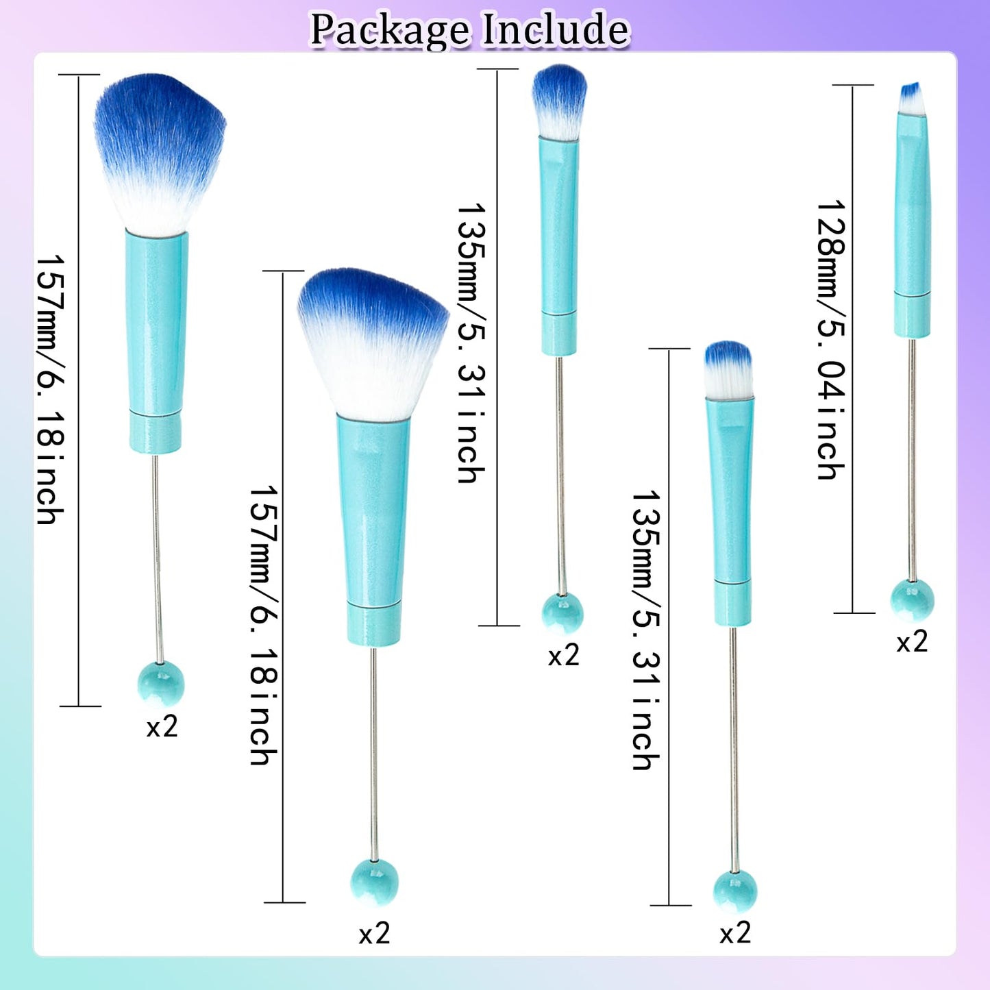 10Pieces Beadable Makeup Brushes Diy Makeup Comestic Brushes Beaded Brushes Kit for DIY Beaded Eyeshadow Brush (Beadable Makeup Brushes-10pieces=2Sets)-Blue