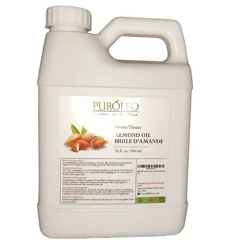 PUROLEO Sweet Almond Oil 32 Fl Oz/946 ML 100% Natural and Pure | Moisturizer & Carrier Oil | Beauty & DIY blends, massage oil, body oil, hair oil and baby oil | Made from almonds raw