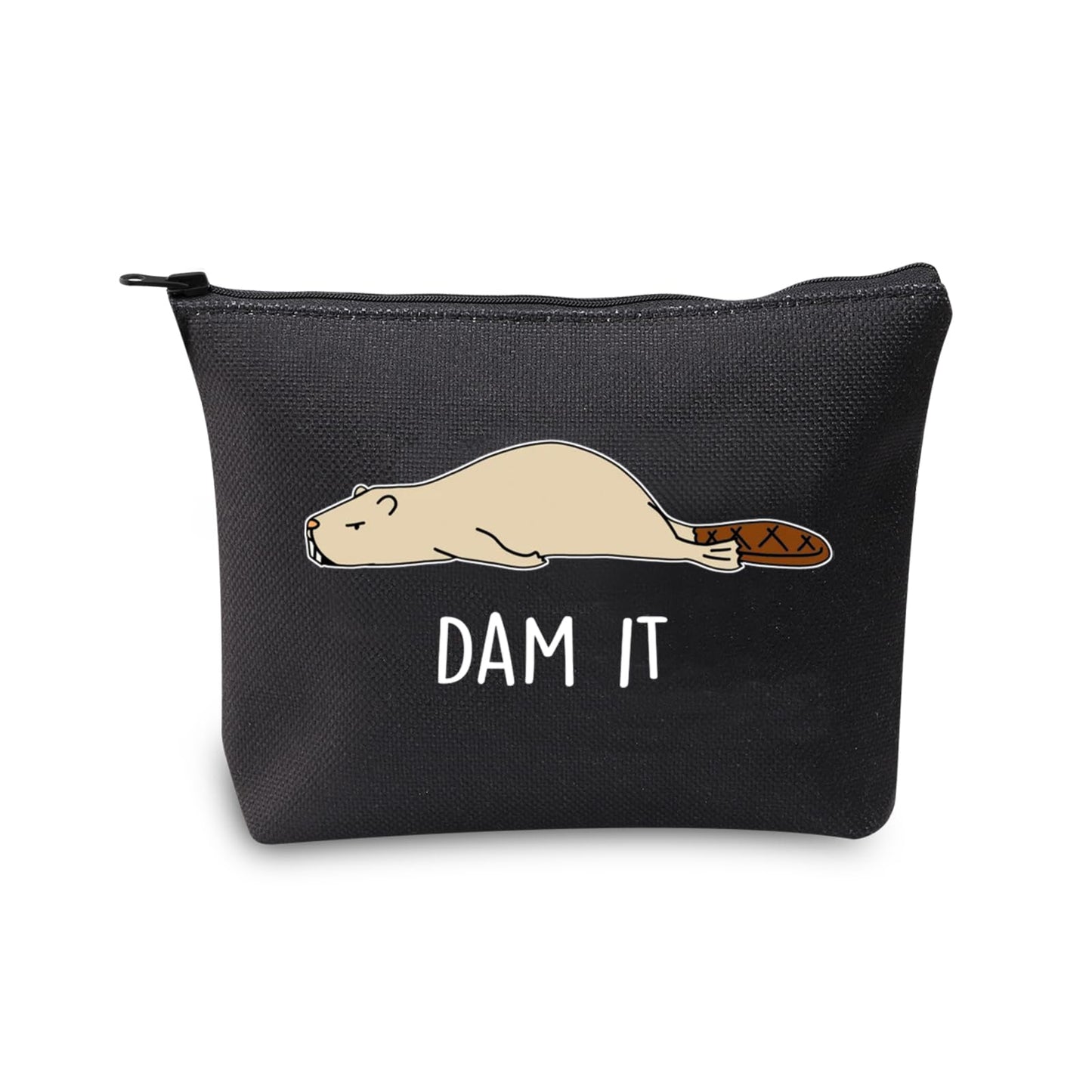 JXGZSO Funny Beaver Cosmetic Bag Beaver Lover Gift Rodent Beaver Dam It Makeup Pouch Bag (Dam It Black)