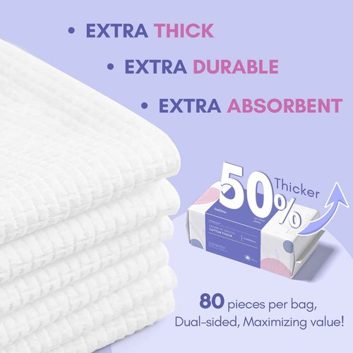 PoeticEHome Extra Thick Face Towels Disposable | Cotton Soft Dry Wipes Biodegradable for Facial Cleansing & Makeup Remover (4 Pack)