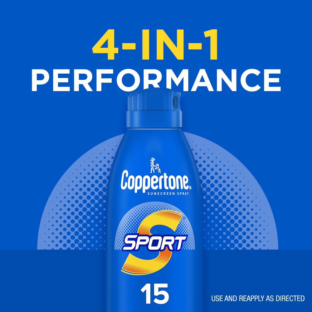 Coppertone Sport Sunscreen Spray, Broad Spectrum SPF 15 Water Resistant Spray Sunscreen, 5.5 Oz (Pack of 2)