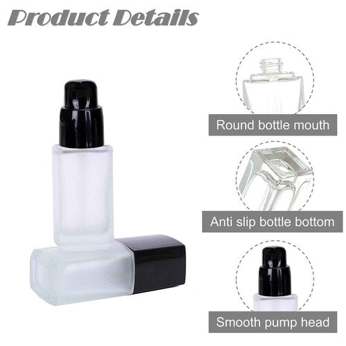 4Packs 30ml/1oz Frosted Glass Foundation Bottles Portable Lotion Dispenser Pump Bottles Empty Refillable Square Liquid Bottle With Press Pump For Essence, Sunscreen, Barrier Cream, Lotion, BB Cream