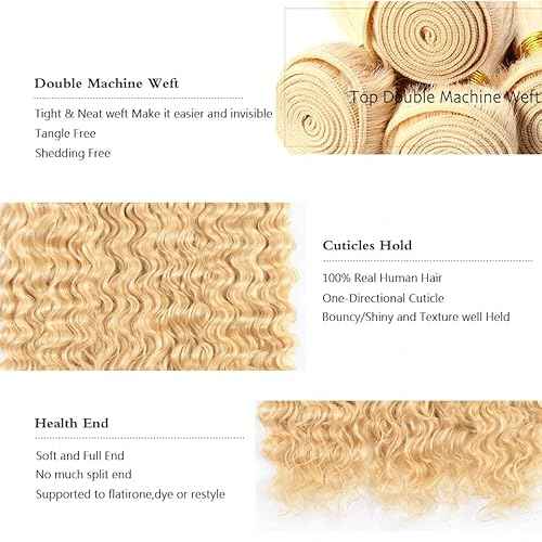 Condescension Human Hair Bundles Blonde 613 Jerry Curly 26 28 30 Inch Bundles Human Hair 100% Unprocessed Blonde Soft Sewn In Hair with Double Weft for Black Women