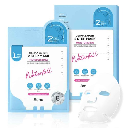 Bano Derma Expert 2 Step Moisturizing Face Mask – 2 in 1 Hydrating Sheet & Sleeping Mask with Hyaluronic Acid, Ceramide & Niacinamide | Supports Skin Barrier & Glow | Korean Skincare | 7 Sheets