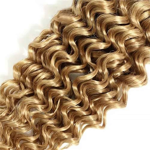Deep Wave Human Hair Bundles Blonde 24 Inch Deep Single Bundle #27 Honey Blonde Human Hair Unprocessed Native Virgin Hair 100g Total Double Weft Crochet Human Hair Extensions for Women