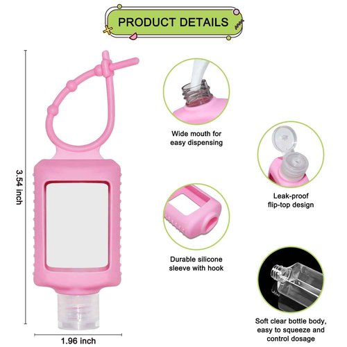 JRINYE 4 Pack Travel Size Bottles with Silicone Keychain Empty Hand Sanitizer Holder Refillable Squeeze Containers Leakproof Flip Cap Plastic Bottles Travel Essentials for Backpack (60ml / 2oz)