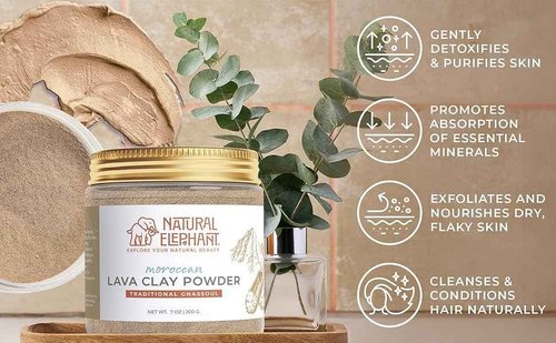 Natural Elephant Ghassoul (Rhassoul) Moroccan Lava Clay Powder | 100% Pure & Natural Face & Body Mask Powder | 200g Jar Pack of 2 7oz Jars