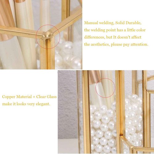 K COOL Decorative Makeup Brush Holder Pen Pencil Holder for Desk Organizer Gold Glass Cosmetic Display Cases Pot for Women Girls