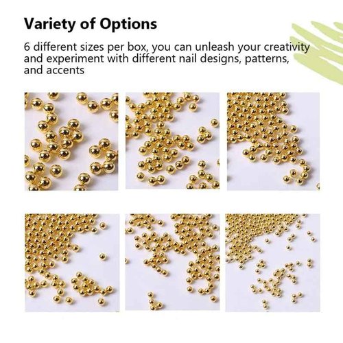 0.8mm Gold Nail Charms Caviar Beads for Nails 6 Sizes Mini Small Stainless Steel Beads Nails Art Decorations Gun Grey DIY Tool Nail Studs Accessories Gold Charms for Nails (Light Gold)