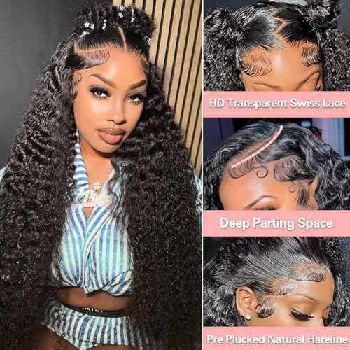 30 Inch Water Wave Lace Front Wigs Human Hair Pre Plucked Wet And Wavy 13x4 Hd Lace Frontal Human Hair Wig 180% Density For Women Small Knots Bouncy Soft Deep Curl Tangle Free Natural Hairline
