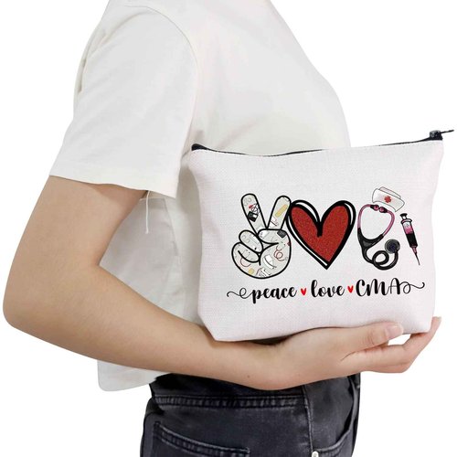 POFULL CMA Certified Medical Assistant Cosmetic Bag - Peace Love CMA Appreciation Gift