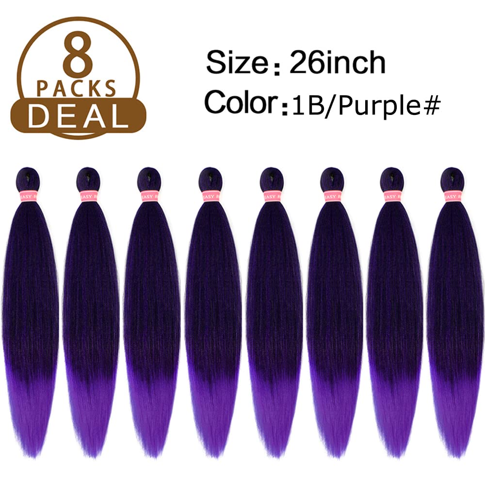 AQINBEL 8PCS/Pack 26 Inches Pre-stretched Braiding Hair Itch Free Synthetic Fiber Crochet Twist Braids Yaki texture Braiding Hair Extensions (1B/Purple#)