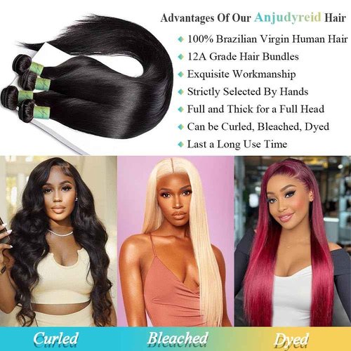 AnJudyReid Straight Hair Bundles 13A Brazilian Virgin Human Hair Bundles Straight 22 Inch 100% Unprocessed Virgin Hair Bundles Natural Black