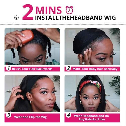 WENYAN Headband Wig Human Hair Deep Wave 12 Inch Wigs for Black Women Glueless None Lace Front Curly Wave Wig Brazilian Virgin Hair Wear and Go Wigs Machine Made 150% Density Natural Color
