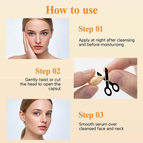 Vitamin C Face Serum Oil - HKH Vit C with Vitamin E Serum Capsules - Evens Skin Tone & Reduces Fine Lines Skincare - 48 Travel-Friendly Capsules for Smoothing Moisturizing Skin - with Mini Scissors