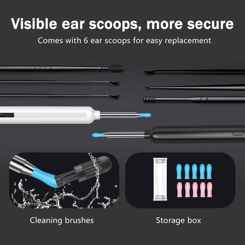 Ear Wax Removal, Ear Wax Removal Tool Camera with 1080P and 6 LED Lights, Ear Cleaner with 10 Replacement Tips, Earwax Removal Kit with Camera and 7 Pcs Ear Picks for Android/iOS