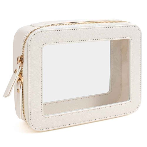 FFpaw Clear Makeup Bag, Travel Cosmetic Organizer Case Waterproof Skincare Toiletry Bag with Zipper Portable Make Up Pouch Compact Car Organizer Bag for Essentials (Large White)