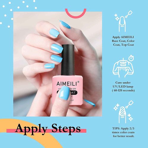 AIMEILI Summer Color Bright Pink Pastel Gel Nail Polish Color, Builder Base and No Wipe Top Coat Set