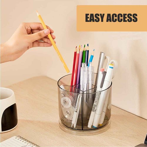 LOOENM Makeup Brush Holder 360 Rotating Makeup Brushes Organizer for Vanity, 5 Slots Makeup Organizers & Storage, Multi-Functional Pencil Pen Holder for Desk, Cosmetic Storage Container Cup (Clear)