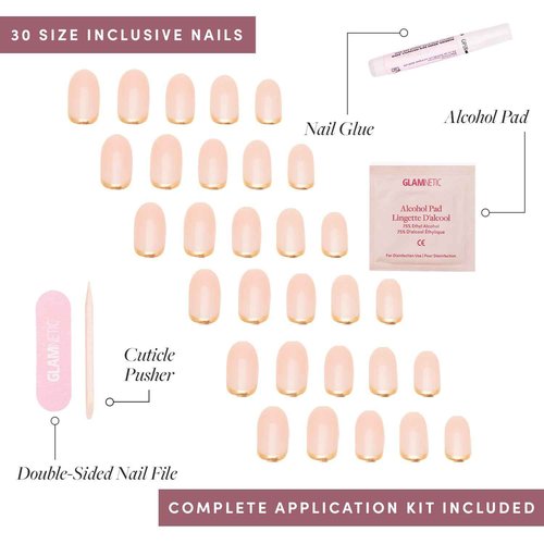 Glamnetic Press On Nails & Brush On Nail Glue Bundle - Goal Digger | Glossy, Semi-Transparent, Short Round Nails, Reusable | Super Strong Nail Glue | Mess-Free, Durable & Long-Lasting