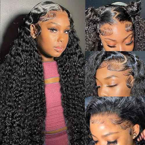 250% Density Curly HD Transparent Lace Front Wigs Human Hair Deep Wave 13x6 Lace Front Wigs Human Hair 20 Inch Bleached Knots Pre Plucked with Baby Hair for Women 100% Remy Hair Natural Color