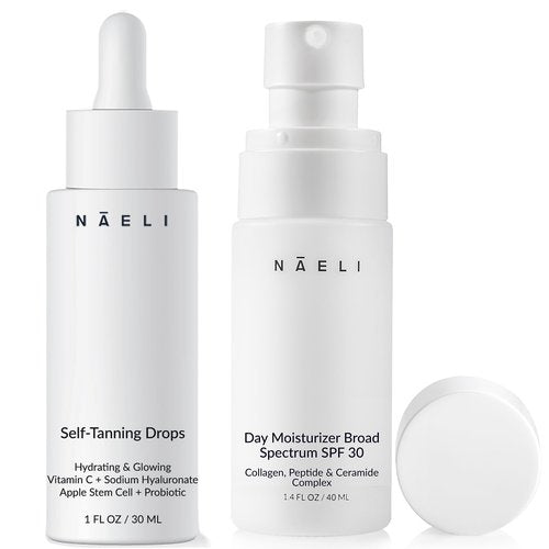 Self Tanner Drops & SPF 30 Face Moisturizer Bundle, Natural Anti-Aging Tanning Drops and Face Moisturizer with SPF 30 Set