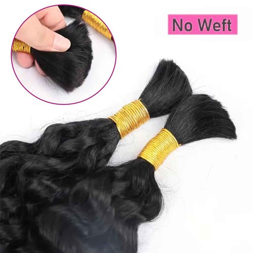 Human Braiding Hair for Boho Braids 100g 2 Bundles/Pack 16 Inch Curly Boho Hair for Braiding Knotless 12A Deep Wave Bulk Bohemian Natural Black