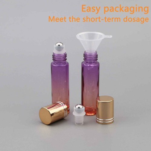 Ellbest 10pcs 10ml Rolling Glass Bottle for Essential Oil Colorful Roller Bottles with Stainless Steel Roller Balls & Funnels for Perfume (Purple Orange Gradient)