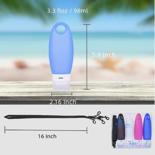 Fullplus Portable Silicone Squeezable Bottles Refillable Cosmetic Gym Containers Travel TSA Approved Tube Set with Shower Lanyard for Shampoo Lotion
