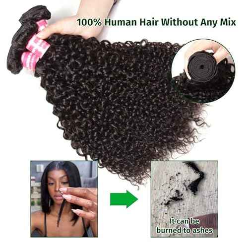 UNICE Human Hair Bundles Curly 12 14 16 inch 100% Unprocessed Malaysian Virgin Weave 3 Bundle Real Natural Black Human Hair Extensions 1B Natural Black Color for Women