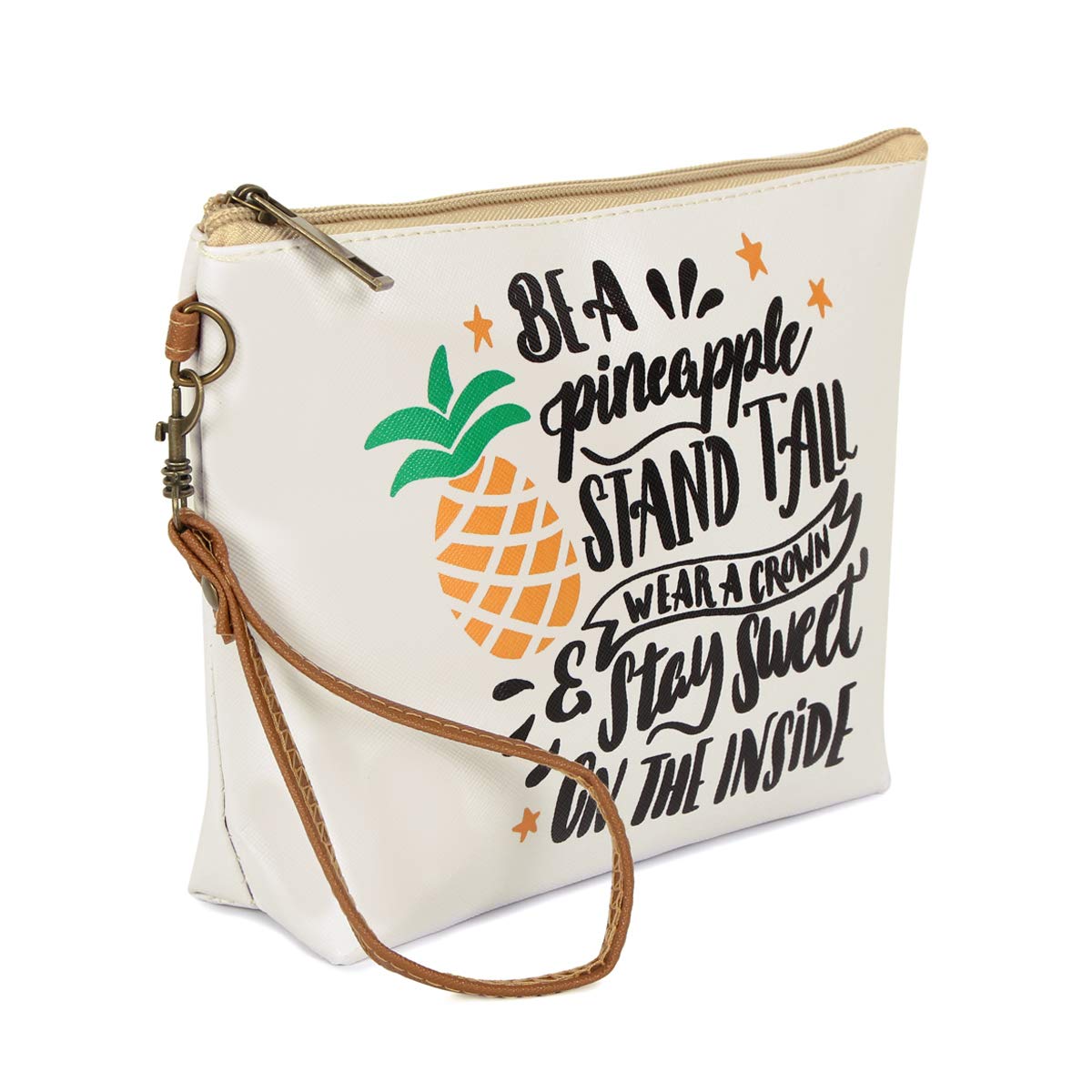 Multifunction Cute Print Travel Cosmetic Pouch Bag - Bridesmaid Gift Makeup Organizer Toiletry Wristlet Purse Inspirational Quote/Skull/Pineapple (Be a Pineapple Stand Tall)