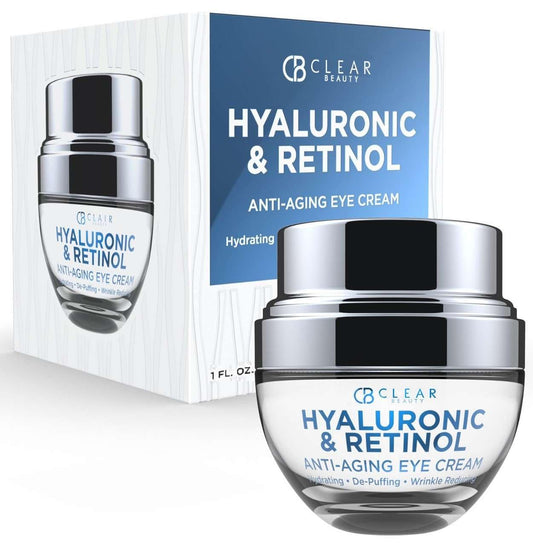 Clear Beauty Hyaluronic Acid & Retinol Eye Cream - For Dark Circles and Puffiness, Moisturizing & Anti-Aging Under Eye Cream - Cruelty Free Korean Skin Care For All Skin Types - 1.01 OZ